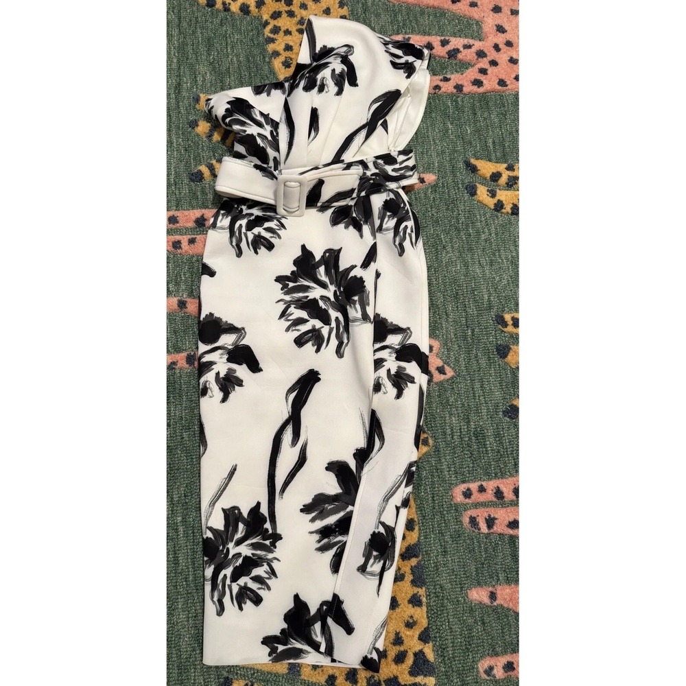 New ASOS design Women Black White Floral Print One Shoulder Scuba Midi Dress 2 4 - Picture 10 of 10